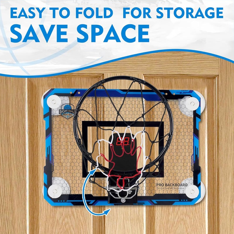 RUNBOW Store Indoor Mini Basketball Hoops Backboard with Powerful Suction Cups,Wall Mounted Door Basketball Hoops,Toys with Balls Gifts for Kids Boys Teens (43x30CM, Blue with Scorer) (Blue Scorer) - Image 2